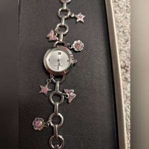 Tommy Hilfiger bracelet charm watch. Pink charm details. Pink rhinestones